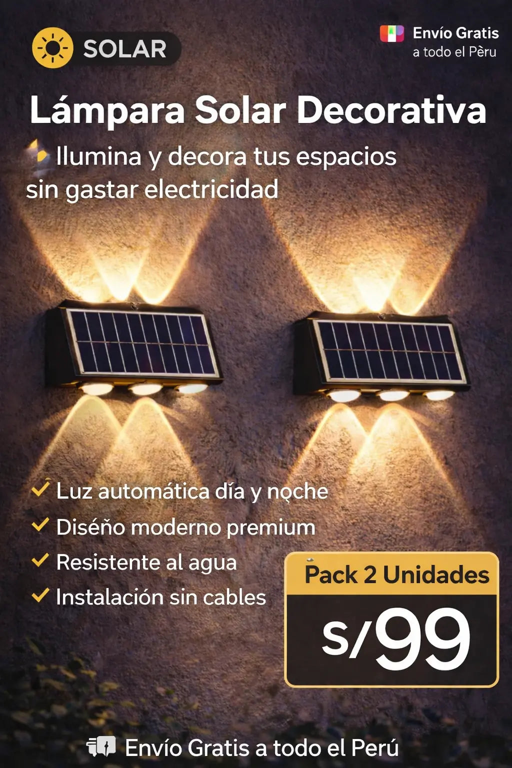 Foco solar Pack de 2 unidades