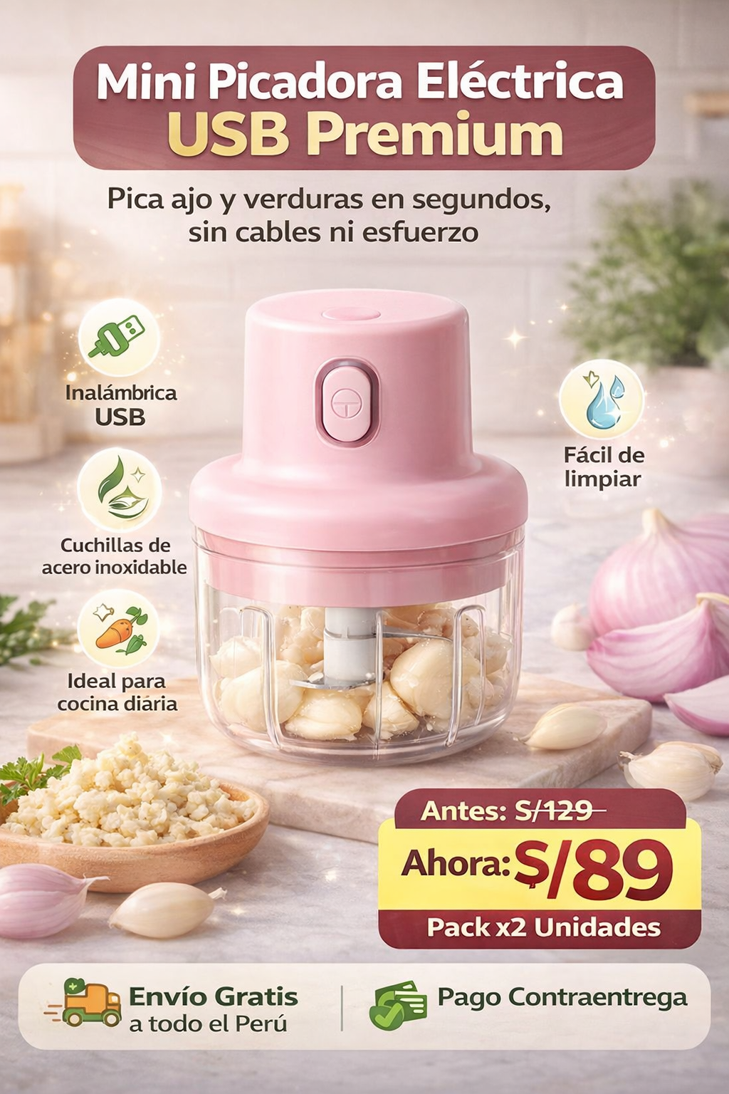 Mini Picadora Eléctrica USB pack de 2 unidades