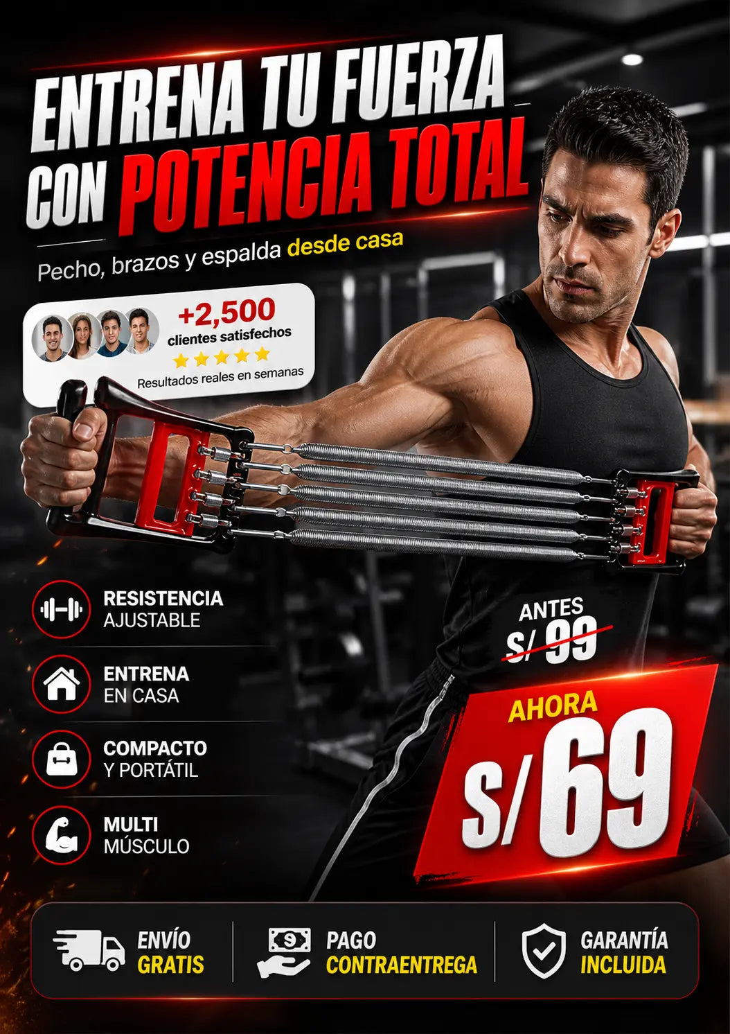 Expansor de pecho ajustable, multifunción, resistente ejercitador de tracción
